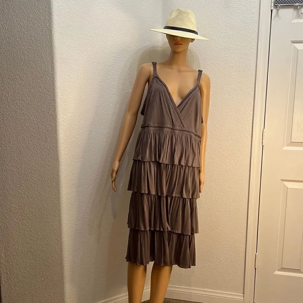 INC Utility Chic 2X Portabello Brown Tiered Chain Accent Adjustable Strap Dress